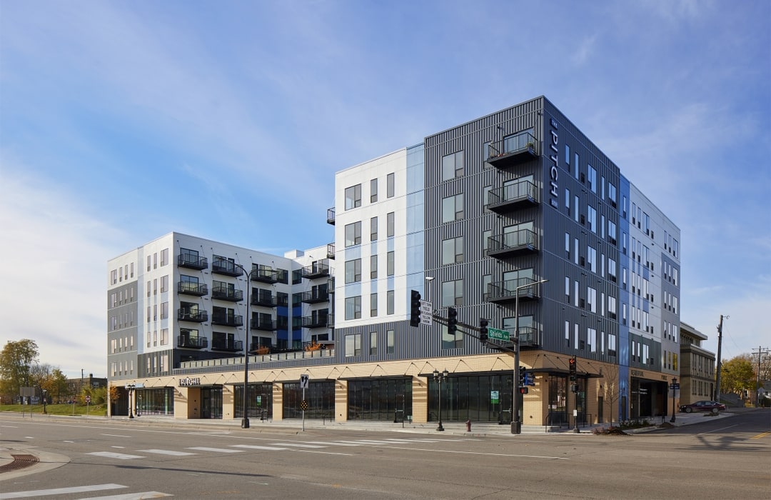 The Pitch apartments across the street from Allianz Field in St. Paul's Midway neighborhood